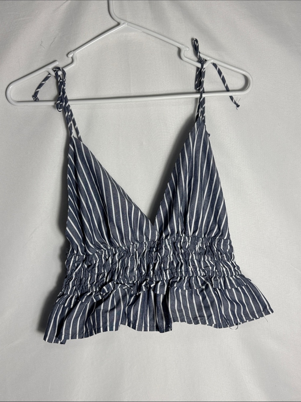Sim & Sam Striped Tie-Shoulder Crop Tank Top Blue and White Size Large